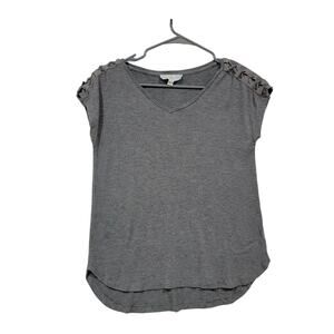 Pink Republic XSmall Gray Lace Up Shoulder Casual Top Boho Suburban Chic